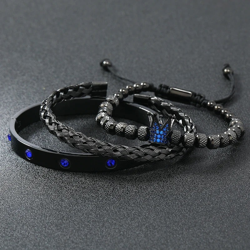 Kit com 3 Pulseiras [Black Blue Crystals] Original