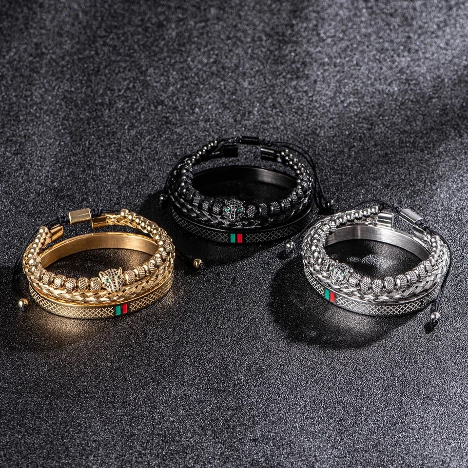 KIT 9 Pulseiras [PANTERA NEGRA LISTRAS] 3 preta + 3 Prata + 3 Dourado [EXTRA 46% OFF]
