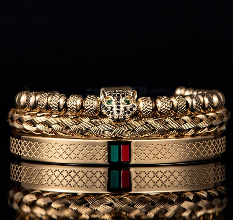 KIT 9 Pulseiras [PANTERA NEGRA LISTRAS] 3 preta + 3 Prata + 3 Dourado