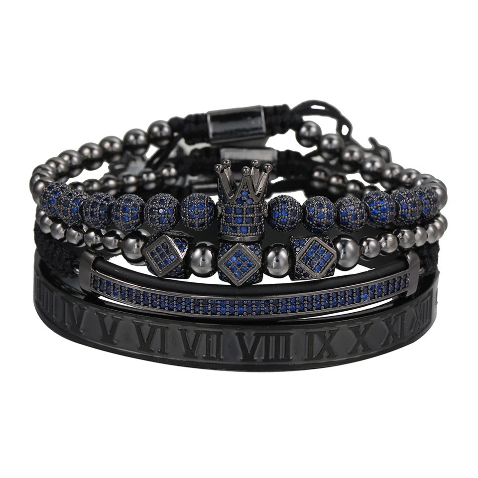 Kit com 4 Pulseiras [QUARTZO AZUL & RÓDIO NEGRO]