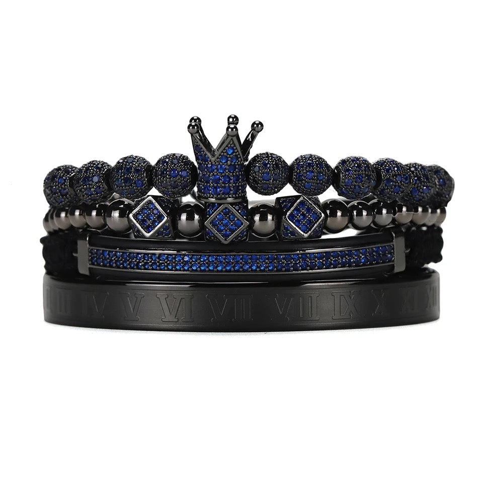 Kit com 4 Pulseiras [QUARTZO AZUL & RÓDIO NEGRO]