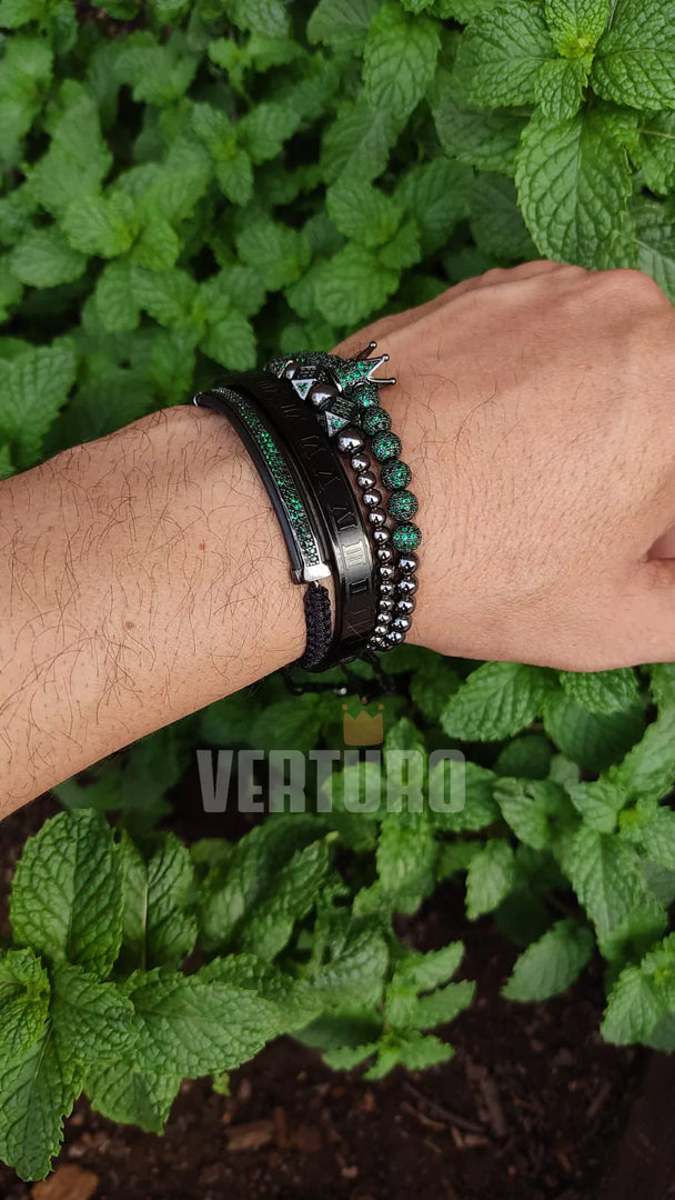 Kit com 4 Pulseiras [AVENTURINA & RÓDIO NEGRO]
