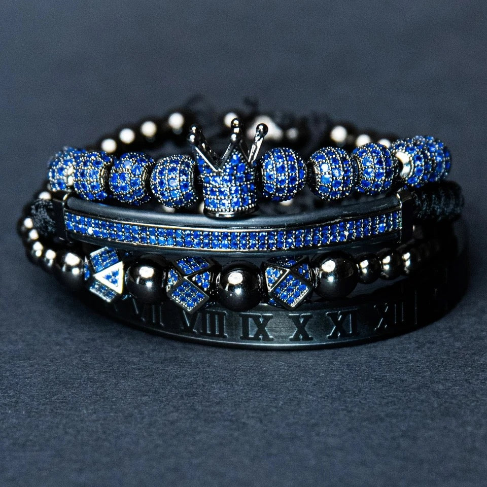 Kit com 4 Pulseiras [QUARTZO AZUL & RÓDIO NEGRO]
