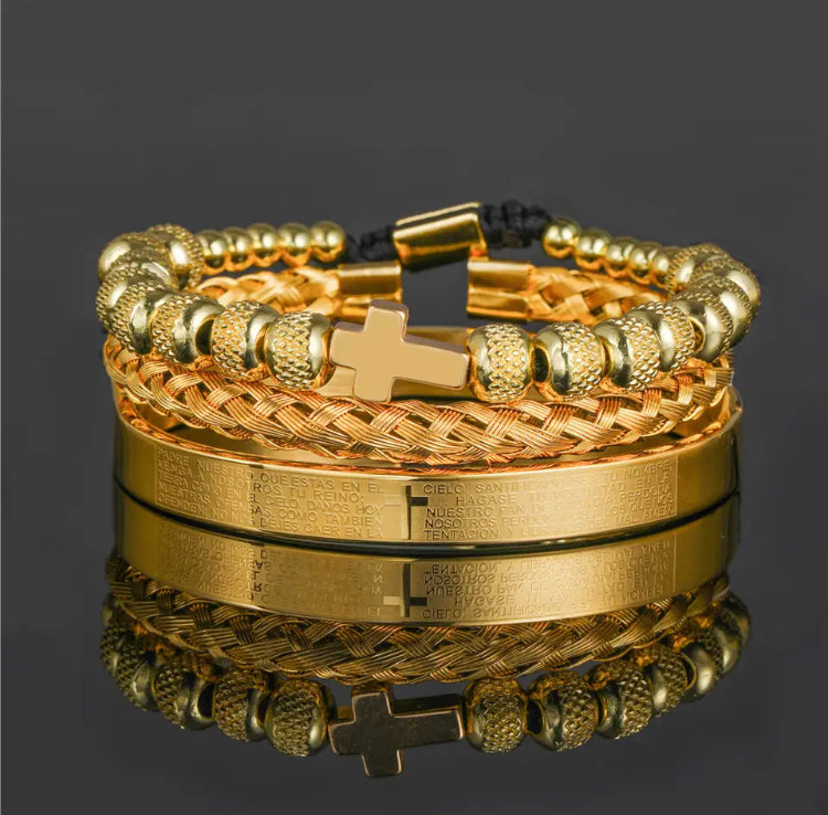 Kit com 3 Pulseiras [LUXURY PAI NOSSO - ORAÇÃO ESPANHOLA]