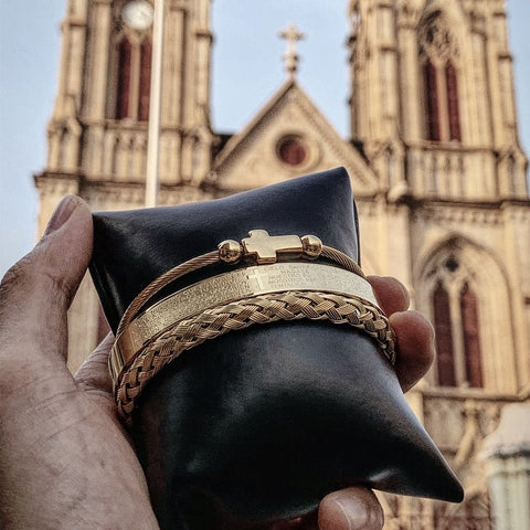 Kit com 3 Pulseiras [LUXURY PAI NOSSO - ORAÇÃO ESPANHOLA]