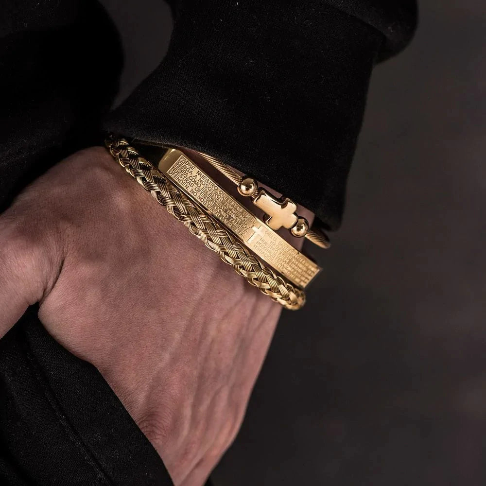 Kit com 3 Pulseiras [LUXURY PAI NOSSO - ORAÇÃO ESPANHOLA]