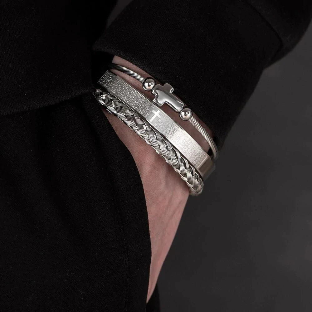 Kit com 3 Pulseiras [LUXURY PAI NOSSO - ORAÇÃO ESPANHOLA]